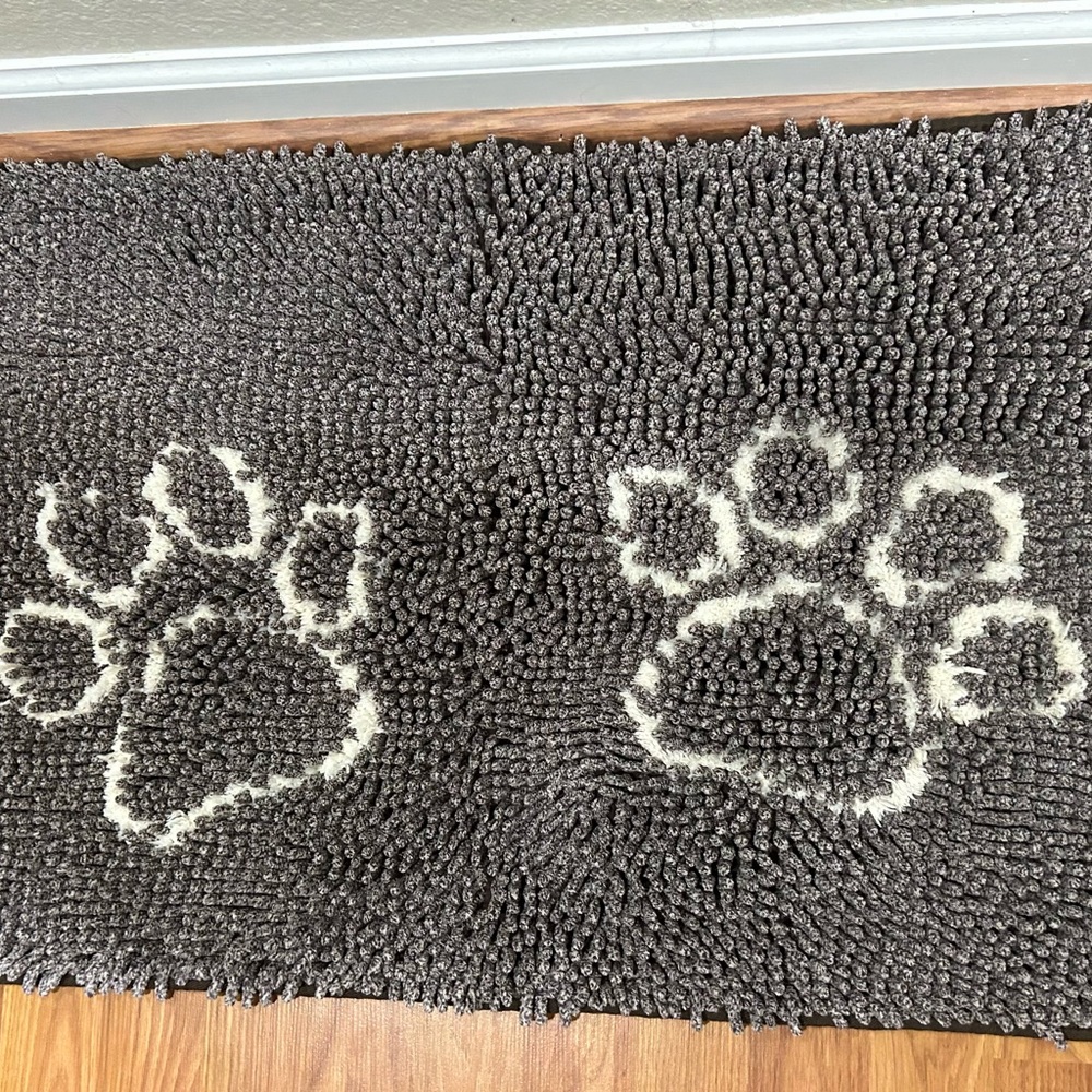 Paw print absorbent rug with non-slip back